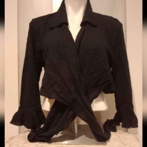 New-Cotton Connection - Black Long Sleeve Full Tie Back Wrap Blouse- Size S/M